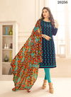 Navy Blue Colour Designer Latest Fancy Casual Wear Cotton Jacquard Embroidered Dress Material Collection 26256